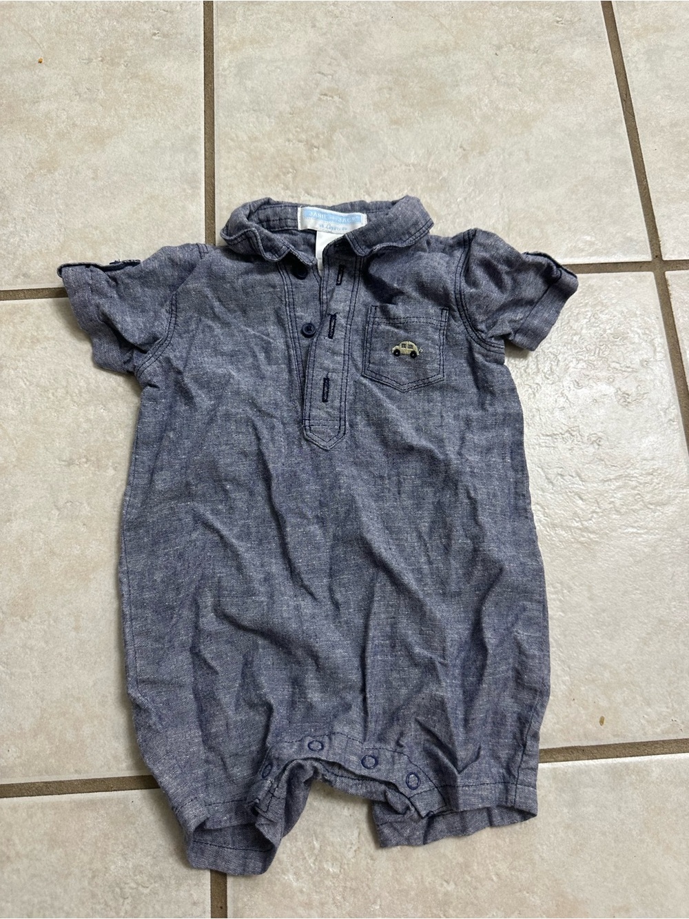 Janie and Jack Heather Navy Polo One-Piece with Car Patch